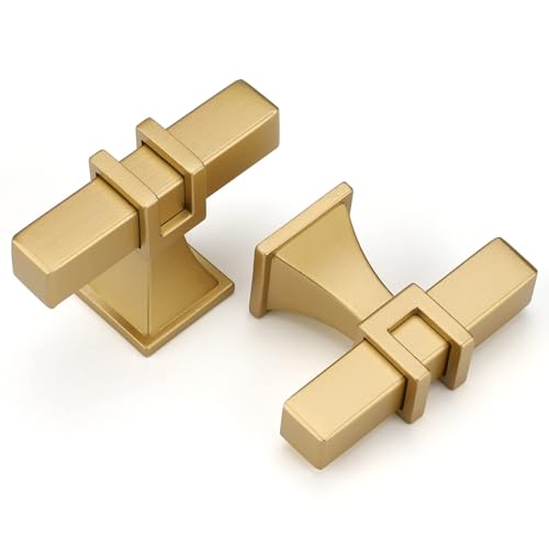 LONTAN 12 Pack Brushed Brass Cabinet Knobs, Square Bar Drawer Pulls