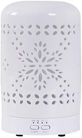 Altrasonic Diffuser for Essential Oil, White Ceramic Aromatherapy Diffuser with 4 Timer&7 Color Changing Light, Cool Mist Humidifier for Home Office Bedroom, BPA-Free（Snowflake）
