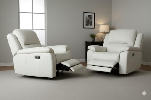 Image of Snow White Recliner Chair | Motorised Recliner Chair | Leather Motorised Recliner | Single Sofa Recliner | 1 Seater Chair | 1 Year Warranty | White Leather