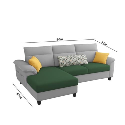 Image of Casaliving Seams LHS 4 Seater L Shape Sofa for Living Room (Green Grey Fabric) Premium Fabric Sofa