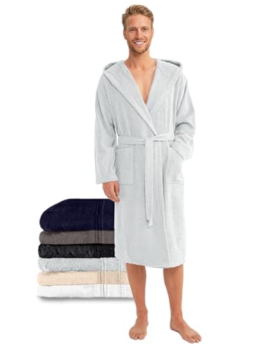 Twinzen - Bademantel Herren 100% Baumwolle Oeko-Tex Grau XXL