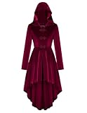 Scarlet Darkness Dress Coats for Women High-Low Hem Velvet Medieval Jacket for Halloween Wine Red M