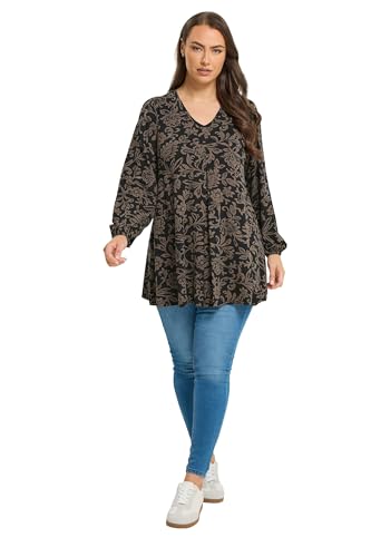 Yours Curve Brown Floral Pleat Front Top - Women's - Plus Size Curve