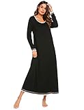 Ekouaer Sleepwear Women's Nightshirt Casual Loungewear Long Sleeve Long Nightgown, Black, Large