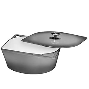 Bruntmor 5 Quart Cast Iron Enameled Coated Dutch Oven In Modern Squoval Shaped Design, Nonstick Seasoned Pot With Stainless Steel Knob, Grey With Grey Lid