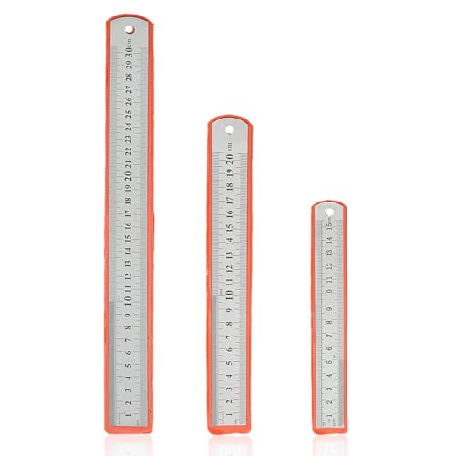 ONBPIY 3Pcs Stainless Steel Metal Ruler Set – 30cm (12"), 20cm (8"), 15cm (6") Heavy Duty Straight Edge Rulers for School, Office, DIY & Technical Projects