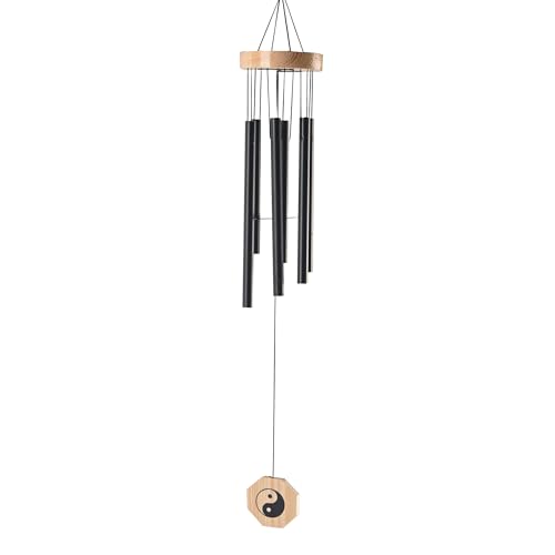 Image of Kuber Industries 6 Pipes Musical Wind Chimes for Balcony | Aluminium Wind Chimes for Home Positive Energy for Living Room | Home Decor Hanging Items | Black