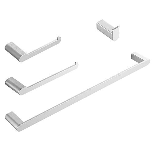GERUIKE Ensemble de Porte-Serviettes 4 pièces Porte-Serviettes Rails Aluminium 60CM Antirouille Accessoire de Salle de Bain Anneau à Serviette Montage Mural Un Porte Papier-toillette Patère Argent