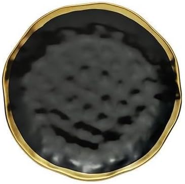 Ceramic Tableware 1/2pcs Gilt Rim Black Porcelain Dinner Plate Set Nordic Ceramic Plate Salad Dessert Christmas Plates Full Set of Tableware,Black Big