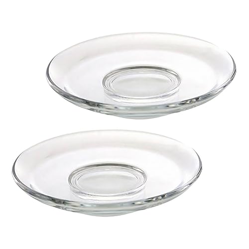 STOBAZA 2piezas Placa Redonda Transparente De Vidrio Para Taza De Té Platillos De Vidrio Para Servir Galletas Aperitivos Cocina Platillo De Té Pequeño