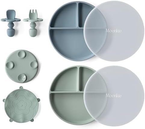 Moonkie Assiette Bébé Silicone avec Ventouse, Lot de 2, avec Four...