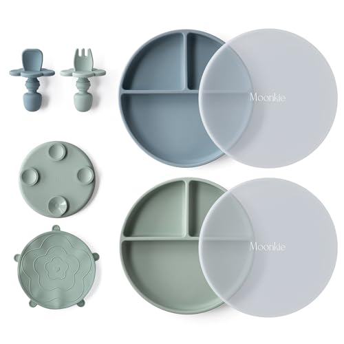 Moonkie Assiette Bébé, Lot de 2 Assiette Silicone Bébé Ventouse, ...