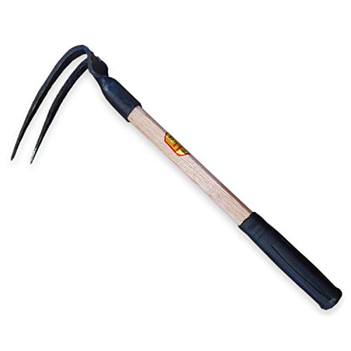 CLAIRLA Hand Mini Garden Hoes Dual Headed Weeding Tool - Carbon Steel Hoe/Tine Cultivator 3 Prongs Combo Garden Tools with Wood Handle (2 Prongs)