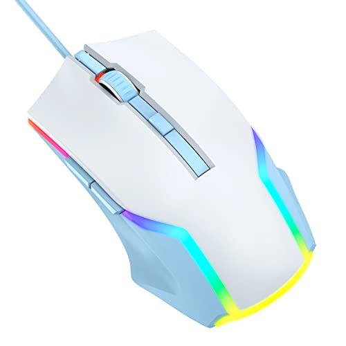 Weemsbox Gaming Mouse Wired With 7 Rgb Backlit Modes, White Gaming Mouse [8000 Adjustable Dpi]- 6 Programmable Buttons, Ergonomic Computer Mouse For Windows Pc Gamer #TOP4