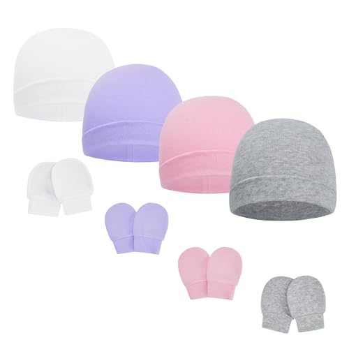 Image of Century Star Cotton Newborn Baby Beanie Hats and Mittens Set Infant Hats for Baby Boy Girl Hats 0-6 Months for Halloween