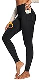 IUGA Compression Fleece Lined Leggings Women No Front Seam Thermal Leggings for Women Tummy Control High Waist Yoga Pants Black