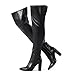 Shoe'N Tale Thigh High Over The Knee Boots for Women Block Chunky Heel Suede Long Pointed Toe Boots(8,Black PU)