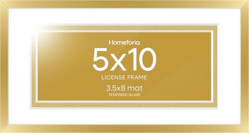 Image of Homeforia 5x10 Business License Frame Gold, High End Metal 5 x 10 Document Certificate Frames with Mat 4x9, 5by10 Professional License Frame for Wall or Tabletop, Tempered Glass, Wall Kit, Set of 2