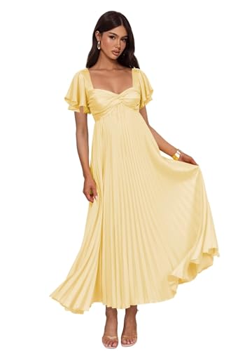 YMSHA Sweetheart Bridesmaid Dresses with Sleeves for Women A Line Satin Pleated Formal Party Dress YMS472