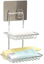 Soap Dish Holder Self Adhesive Wall Mounted Soap Sponge Holder Stainless Steel Storage Saver Rack for Home Kitchen Bathroom Shower (2 Layer Shop Holder)
