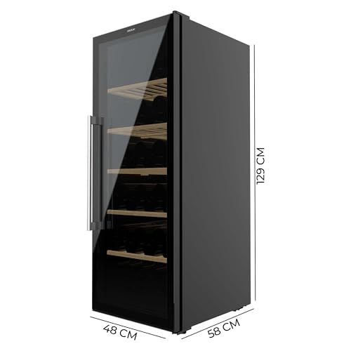 Cecotec Weinkühlschrank 98 Flaschen Bolero Grand Sommelier 98000 Schwarz: Weinkühlschrank mit 128,5 cm Höhe und geräuschlosem Kühlsystem bei 41 dB sowie einem Touch-Control-Panel