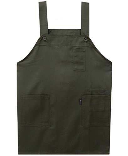 レディース メンズ 男女兼用 無地 ショート丈 H型 エプロン 撥水加工 M〜L カーキ TC-12 k0936