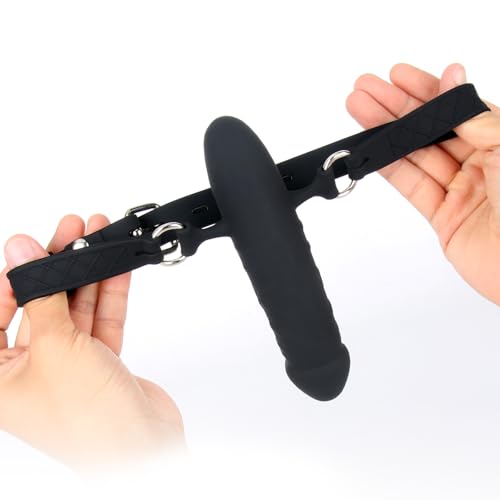 Image of BDSM Penis Mouth Gag, Strap On Double Sided Dildo Gag (Black) | BDSM Sex Gag, Bondage Restraints, Adult Sex Toy