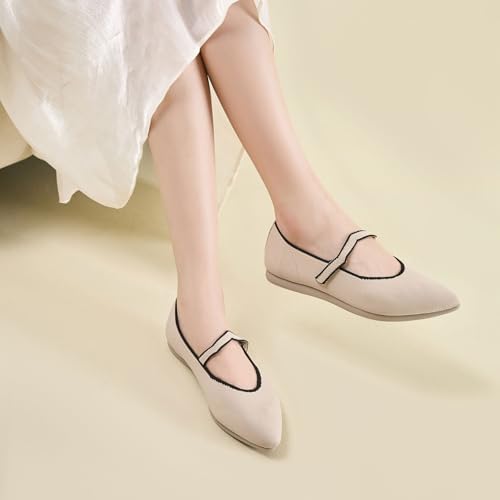 Ballet Flats for Women Pointed Toe Knit Mary Jane Shoes Comfortable Dressy Adjustable Straps Flat4