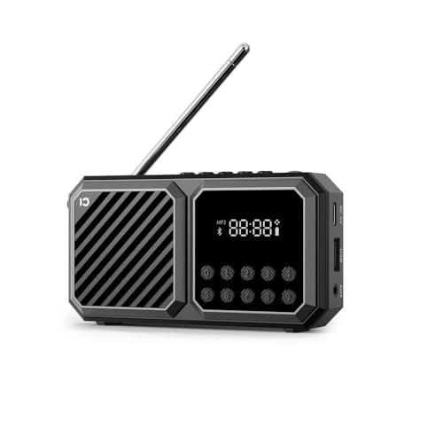 SHIDU Portable FM Radio for Seniors with Bluetooth Speaker, Mode Voice Prompt, Auto Scan, TF Card Player, USB/AUX Support, Rechargeable Battery Mini Bluetooth Radio for Home, Camping, and Outdoor
