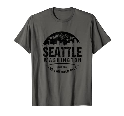 Seattle Washington City Skyline Grunge Art Vacaciones Souvenir Camiseta