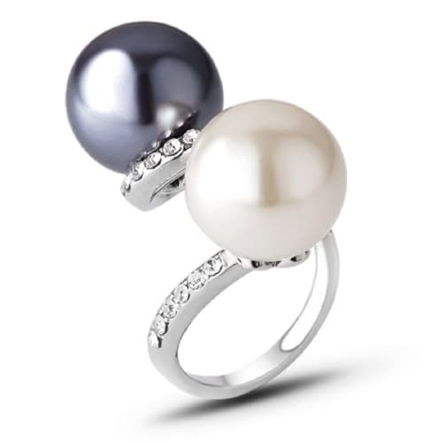 Awmnjtmgpw 925 sterling silver fashion creative two-color pearl pure natural Black Pearl White Pearl unique engagement party ring size 6-10 (Size 6)