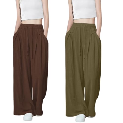 Image of GRECIILOOKS High Waist Polycotton Trousers for Women - Flared Parachute Pants with Side Pockets | Casual Travel Cargo Pants (Available in Plus Size and Value Pack)