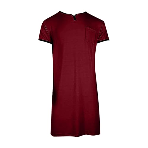 Men's Night Shirts for Sleeping Henley Neck Nightshirt Short Sleeve Big and Tall Loose Night Shirts Sleepwear3