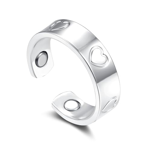 Bewenda Vital Ring, Herz Anti Stress Ring mit magnetkraft, Offen Verstellbar Magnetringe Damen, Silber Vitalring Zum Abnehmen Stressabbau, Mode Fidget Ringe für Besseren Schlaf, Geschenke für Frauen