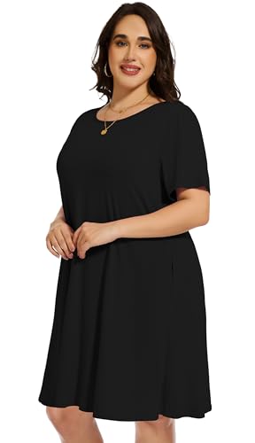 Image of elescat Plus Size Summer Dresses for Women Casual Short Sleeve Pockets Loose Oversized T Shirt Sundress 2026
