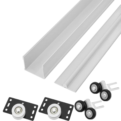 Sistema de riel de puerta corredera de aluminio para paneles de 3/12.7 cm y 2.5 cm de grosor, riel deslizante de armario para armario y armario, acabado blanco