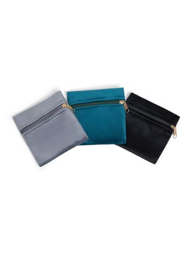 WSXBAGY 3Pcs Small Jewelry Bags Velvet Jewelry Pouches with Zipper Jewelry Organizer Cases Gift Bags for Bracelet Necklace Rings Earring,4"x4",Blue