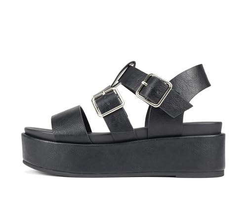Soda “STELLAR” ~ Women Flatform Multi Strap Double Buckle Open Toe Ankle Strap Platform Wedge Sandals