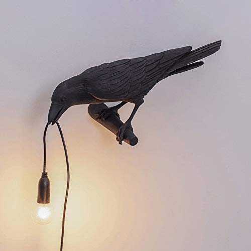 Image of NorDiem Crow Table Lamps Bird Desk Lamp Bedroom Wall Sconce lamp Light Resin Decoration E12 110V LED Bulb (Right Black Wall Lamp)