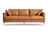 Valencia Jasper 85' Cognac Tan Brown 3 Seater Full Leather Couch | Mid Century Sofa with 2 Pillows for Living Room Furniture | Plush Cushions, Nappa Leather Lounge Couch