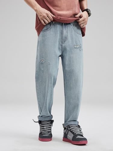 Jeans Pants Trouser Denim Retro High Street Zipper Men's Straight Hole Handsome Casual Men2