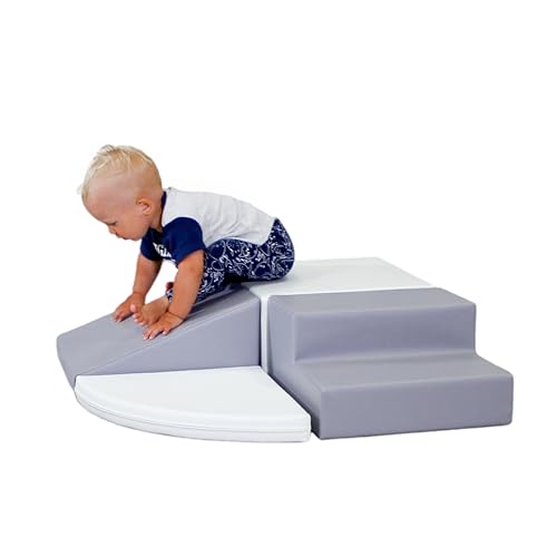 IGLU Soft Play 4 XL Modules de Motricité Modules en Mousse Blocs de Construction Jouets éducatifs (Gris/Blanc)
