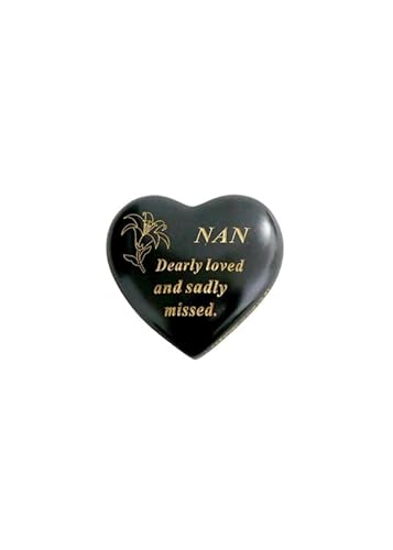 David Fischhoff Black & Gold Lily Heart Stone - Name Choice - Funermal Grave Memorial Ornament (Nan)