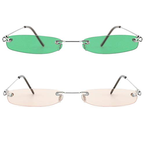 Slocyclub Vintage Rectangle Skinny Sunglasses for Women Men, Retro Small Thin Sunglasses, Rimless Trendy Sunglasses