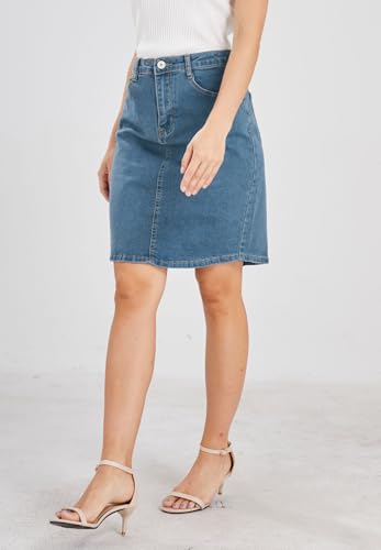 chouyatou Women's Basic Five-Pocket Rugged Wear Denim Pencil Skirt with Slit3