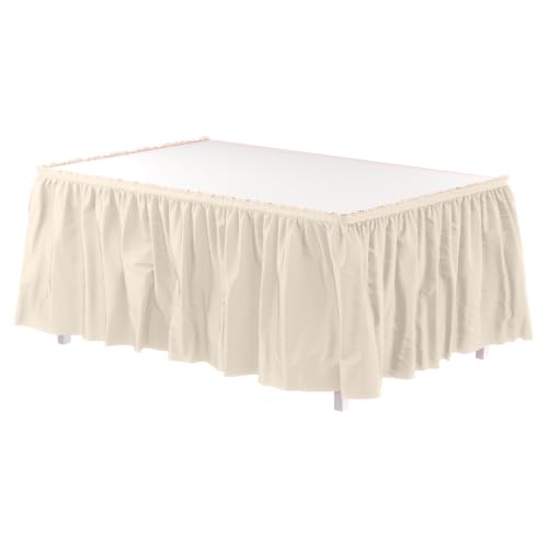 Exquisite Ivory Table Skirt 24 Pack - Disposable Plastic Table Skirts for Rectangle Tables 6ft 8ft & Round Tables - 29in x 14ft Self-Adhesive Strip - Birthday Wedding Gender Reveal Decor
