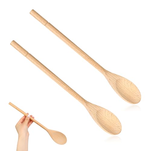 2 Pcs Wooden Cooking Spoons Large Wooden Spoon Cooking Spoons Mixing Serving Spoon Wooden Kitchen Utensil Long Handle Spoons Big Kitchen Stirring Spoon Smooth Finish and Comfortable Grip