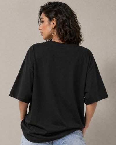 Image of London Hills Oversized Tshirt for Woman | t Shirt for Woman Oversized Fit Printed Round Neck | Tops for Woman's | Women t Shirt Loose Fit Drop Shoulder | t Shirts for Women | Western Tops