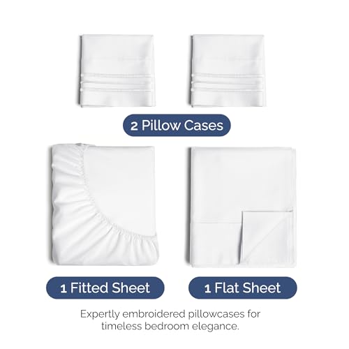 Image of Cal King Size 4 Piece Sheet Set - Soft & Cooling Bed Sheets - Bright White | Fits 8 Inch to 16 inch Mattress, Wrinkle Free & Fade Resistant with Deep Pockets, Breathable, Comfy Hotel Luxury Bedding