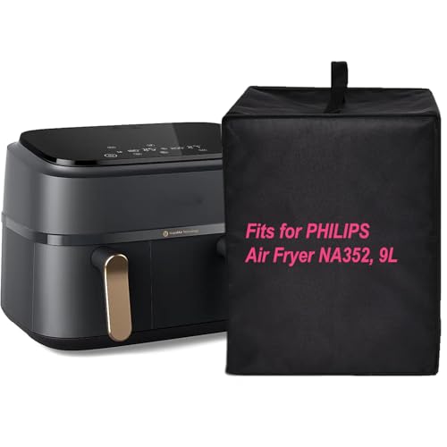 Dorca® Air Fryer Dust Cover for PHILIPS Air Fryer NA352/00, 9L capacity, Dual basket (6L & 3L)- Heavy Duty Heat-Resistant, Waterproof Nylon Fabric Dust Protective Air Fryer Cover Case - Black